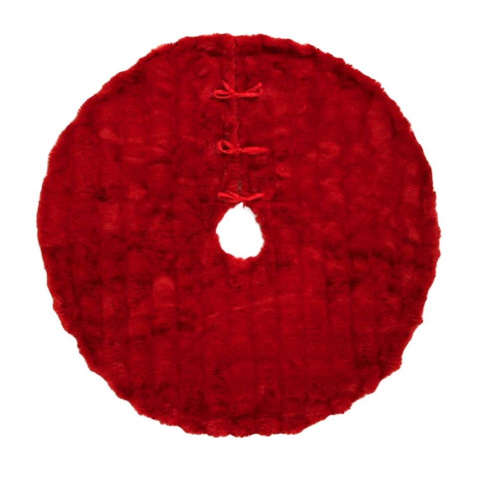 TAHARI Ruby Red Faux Fur Tree Skirt 60" Luxury Christmas Holiday NEW